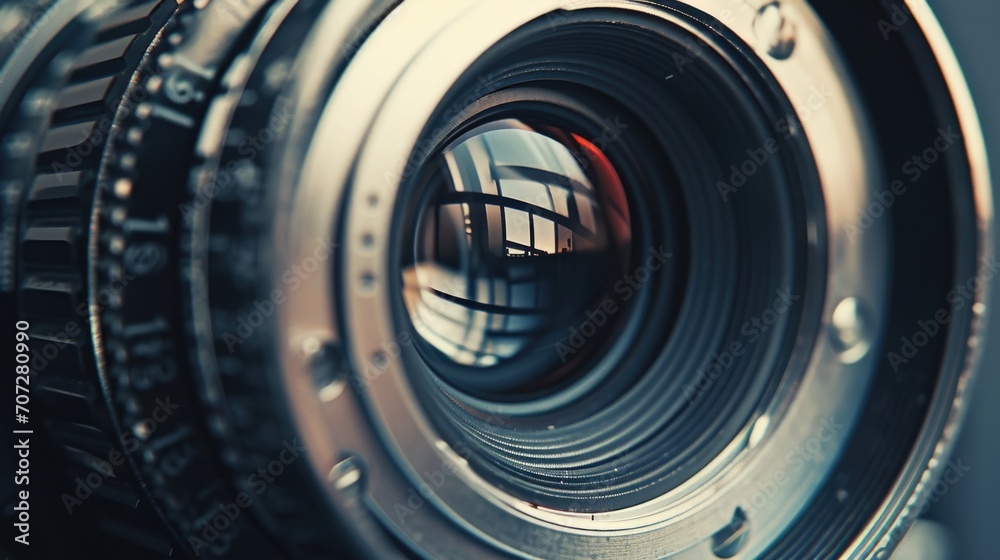 Poster a detailed close-up view of a camera lens. this image can be used to showcase photography equipment 
