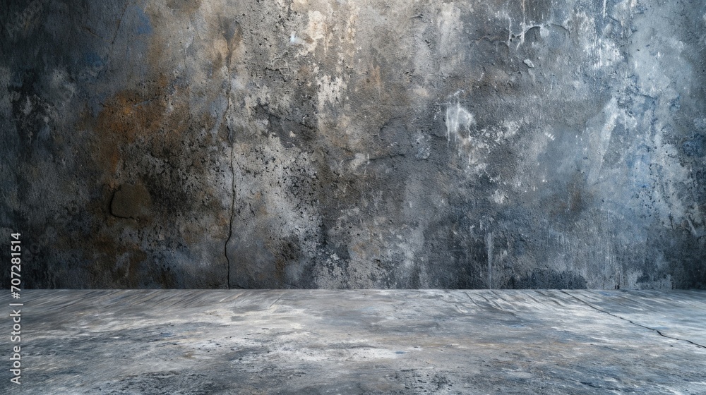 Poster A simple, minimalistic image of an empty room with a concrete wall and floor. Ideal for interior design projects or architectural concepts