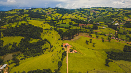 Aerial view of a range of Mountains in Minas Gerais - Serra da Mantiqueira during a sunny day - Brazil