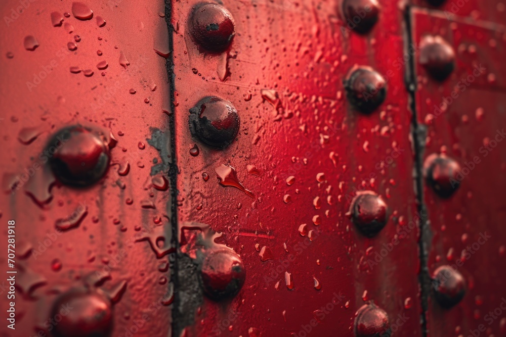 Aufkleber A detailed close up of a red metal structure with visible rivets. This image can be used to depict industrial design, construction, or engineering concepts