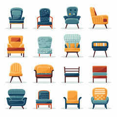 Furniture for the home icons set. Armchair, sofa, chair etc. Vector illustration