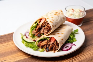 Tasty doner kebab on wooden background