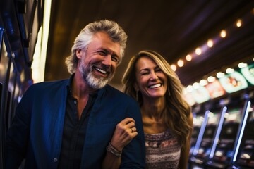 Smiling middle aged couple in a casino