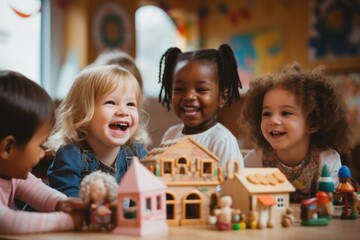 Group of happy toddlers playing in kindergarten - Powered by Adobe