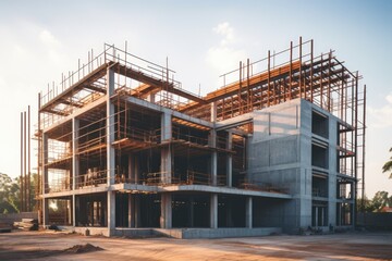 Obraz premium Construction Site of a Modern Multi-Story Building Under Clear Skies