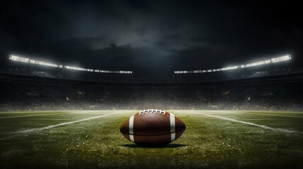 Night Game: American Football on Stadium Field. Generative ai - obrazy, fototapety, plakaty