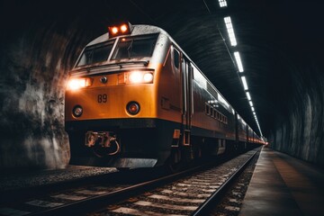 Obraz premium Train travelling through tunnel