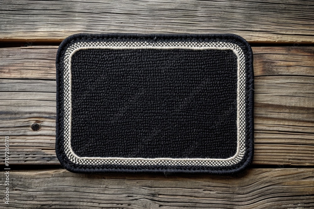 Poster a black and white placemat placed on a wooden surface. perfect for adding a stylish touch to any din