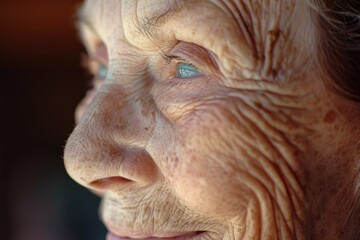 A detailed view of the face of an older woman. Perfect for portraying wisdom, experience, and aging gracefully. Ideal for use in beauty, healthcare, or lifestyle-related projects