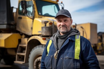 Portrait of a construction worker with smile at heavy machinery site