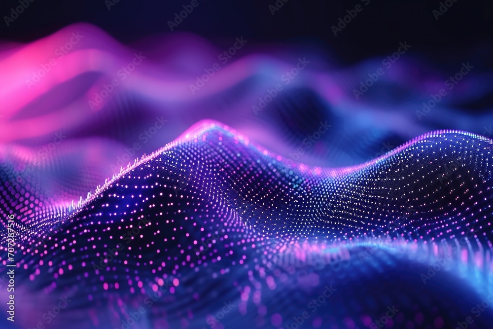 Poster A close-up view of a wave of vibrant blue and pink lights. This image can be used to add a dynamic and colorful touch to various design projects