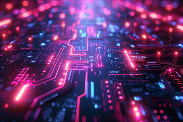 Obraz premium Abstract technology futuristic background with glowing neon lights. 