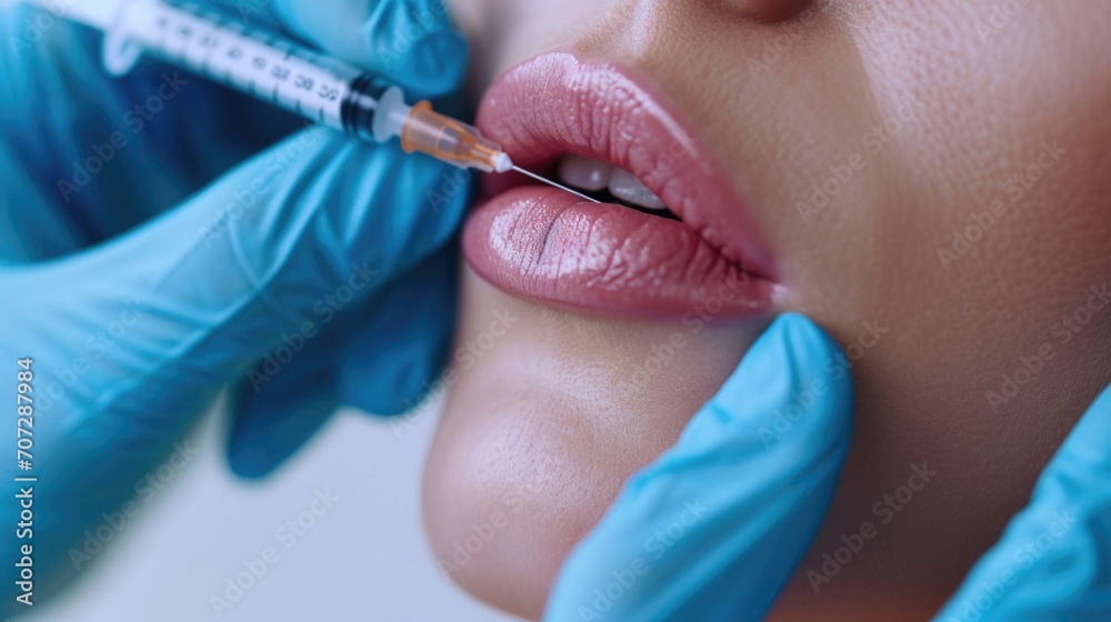 Poster A close-up image of a person receiving an injection. This image can be used to illustrate medical procedures and healthcare concepts