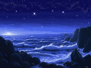 Galactic Splendor from the Rugged Cliffs: Starry Seascape Art