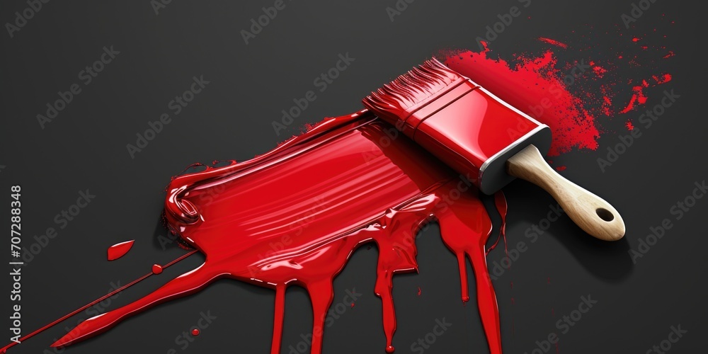 Poster a paintbrush with red paint on a black background. ideal for artistic projects and creative concepts