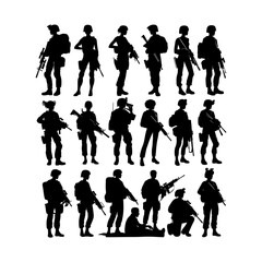 set of soldier vector silhouette