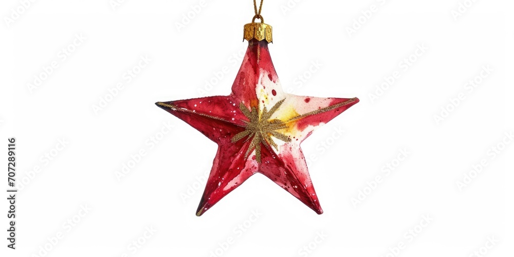 Poster A festive red and white star ornament hanging from a string. Perfect for holiday decorations and adding a touch of cheer to any space