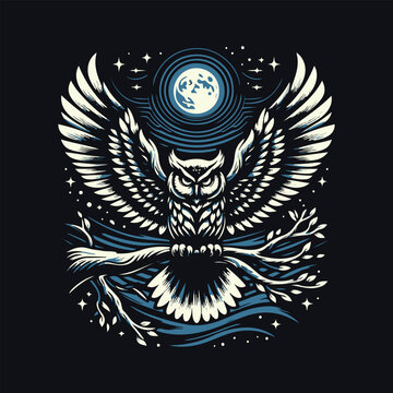 owl with moon vector