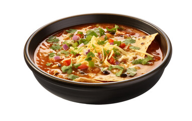 Zesty Tortilla Soup Isolated on Transparent Background PNG.