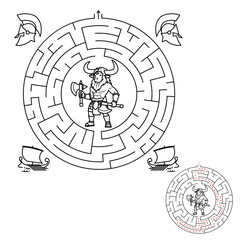 Puzzle for children. Labyrinth. You need to find the Minotaur's way out of the maze. Coloring book for children