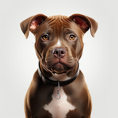 Pitbull dog on a white background. Adorable 3D cartoon animal close-up portrait.
