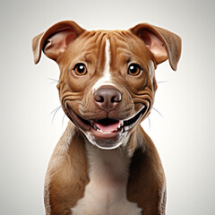 Pitbull dog on a white background. Adorable 3D cartoon animal close-up portrait.