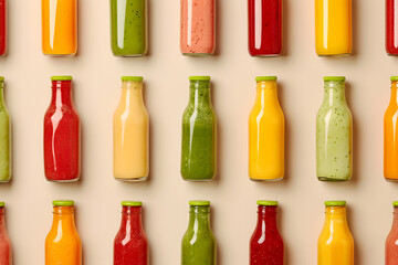 Glass bottle filled with healthy smoothies, colourful ingredients, diet, fruit and vegetable...