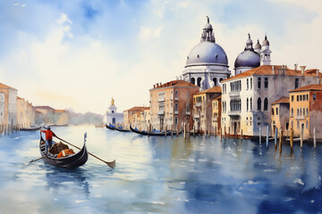 Venice Grand Canal in Italy watercolor pain - obrazy, fototapety, plakaty