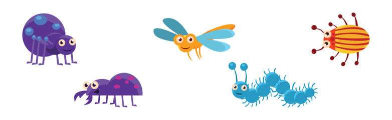 Funny Insect Small Crawling Animal Vector Set