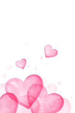 Pink background vertical made of pink watercolor hearts for congratulations on Valentine's Day. Design for decorating a wedding card. Vector illustration.