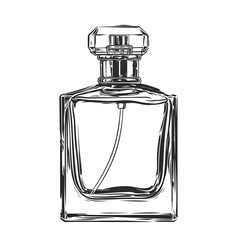 Perfume bottle isolated on white background, outline, png
