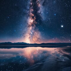 Fototapeta na wymiar A breathtaking image of a starry night sky with the Milky Way, planets, and moon aligned. 