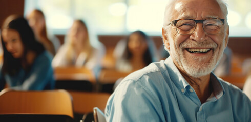 an older man is in front of a class.