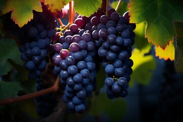 Fototapeta premium Explore the significance of the isolated grape clusters on the tree in the context of agricultural practices.