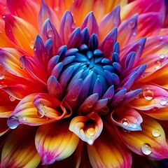 Colorful dahlia flower with water drops close-up.AI.