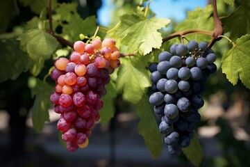 Fototapeta premium Illustrate the seasonal changes in appearance and color of grapes as they mature on the isolated tree