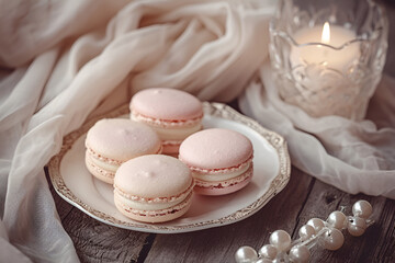 Fototapeta na wymiar Soft pink macaroons on a plate