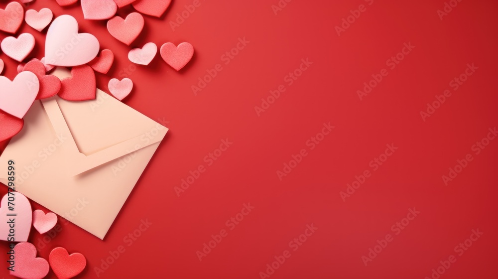 Poster valentines love letters and messages with hearts on red background. generative ai.