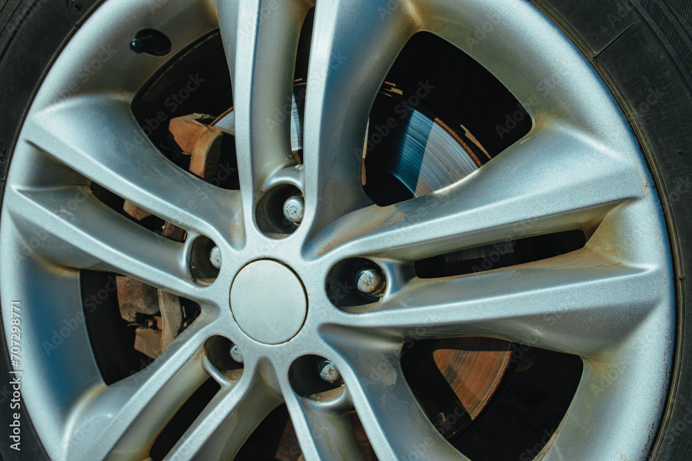 Canvas Prints Car wheel close-up view with brake disk