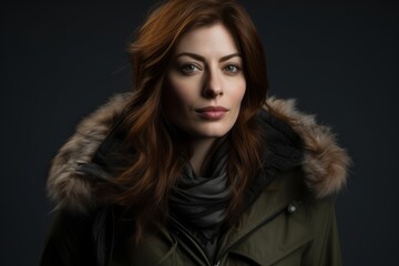 Portrait of a beautiful young redhead woman in a winter coat.