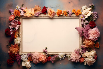 Naklejka na ściany i meble Empty frame decorated with flowers 