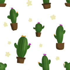 seamless patterns cactus in a pot