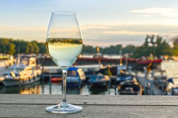 A glass of wine in the evening in Berlin on the Spree