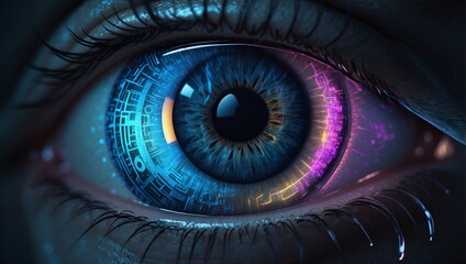 Neon Matrix Eye: A Digital Guardian's Stare. AI generated