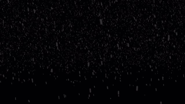 4k Animated snow falling on black background with less snowflakes on the ground for more realistic effects, for deep landscape much layers of snow