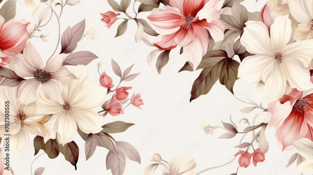 Wall mural seamless floral pattern with magnolia flowers. - Wall murals