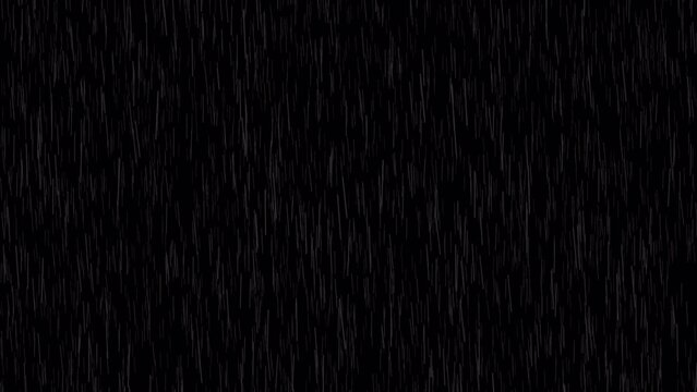 4k Falling raindrops animation in realtime on black background, black and white luminance matte, screen, seamlessly looped rain animation, for film digital composition, projection mapping