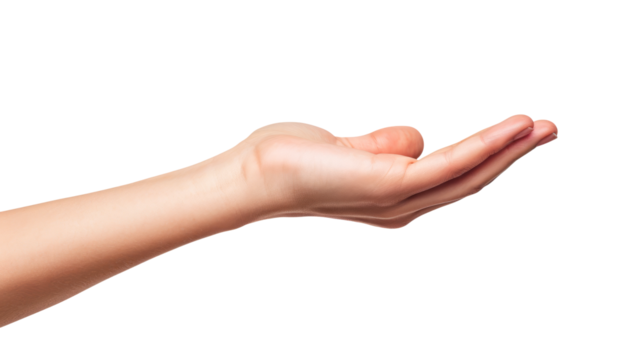 Empty woman hand holding. Isolated on transparent background. PNG
