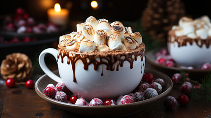 Fototapeta premium A Cup of tasty hot Chocolate And Marshmallows Generative AI