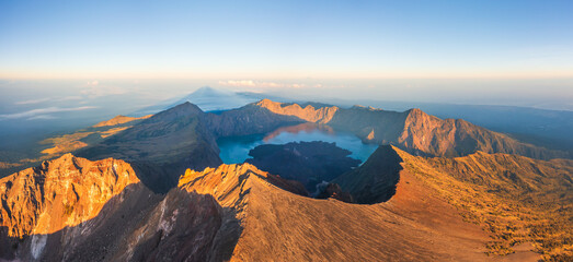Rinjani Mount is an active volcano in Lombok, Indonesia. The second highest volcano in Indonesia. - obrazy, fototapety, plakaty